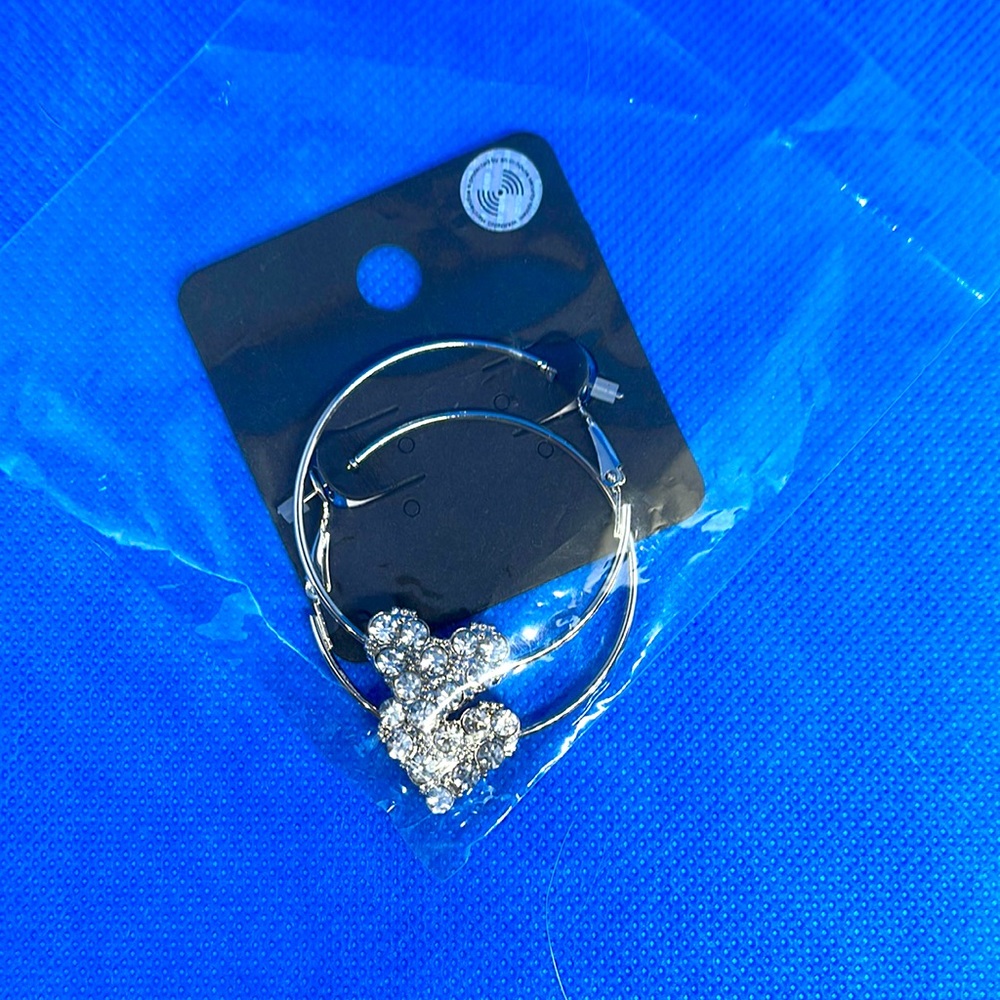 Silver heart bling hoops